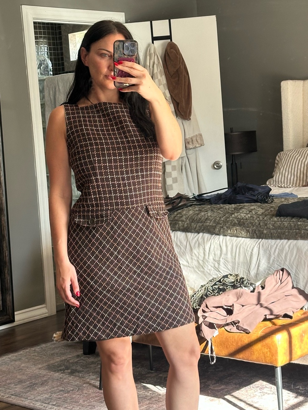 Ann Taylor Womens Brown Tweed A-Line Mini Skirt Dress